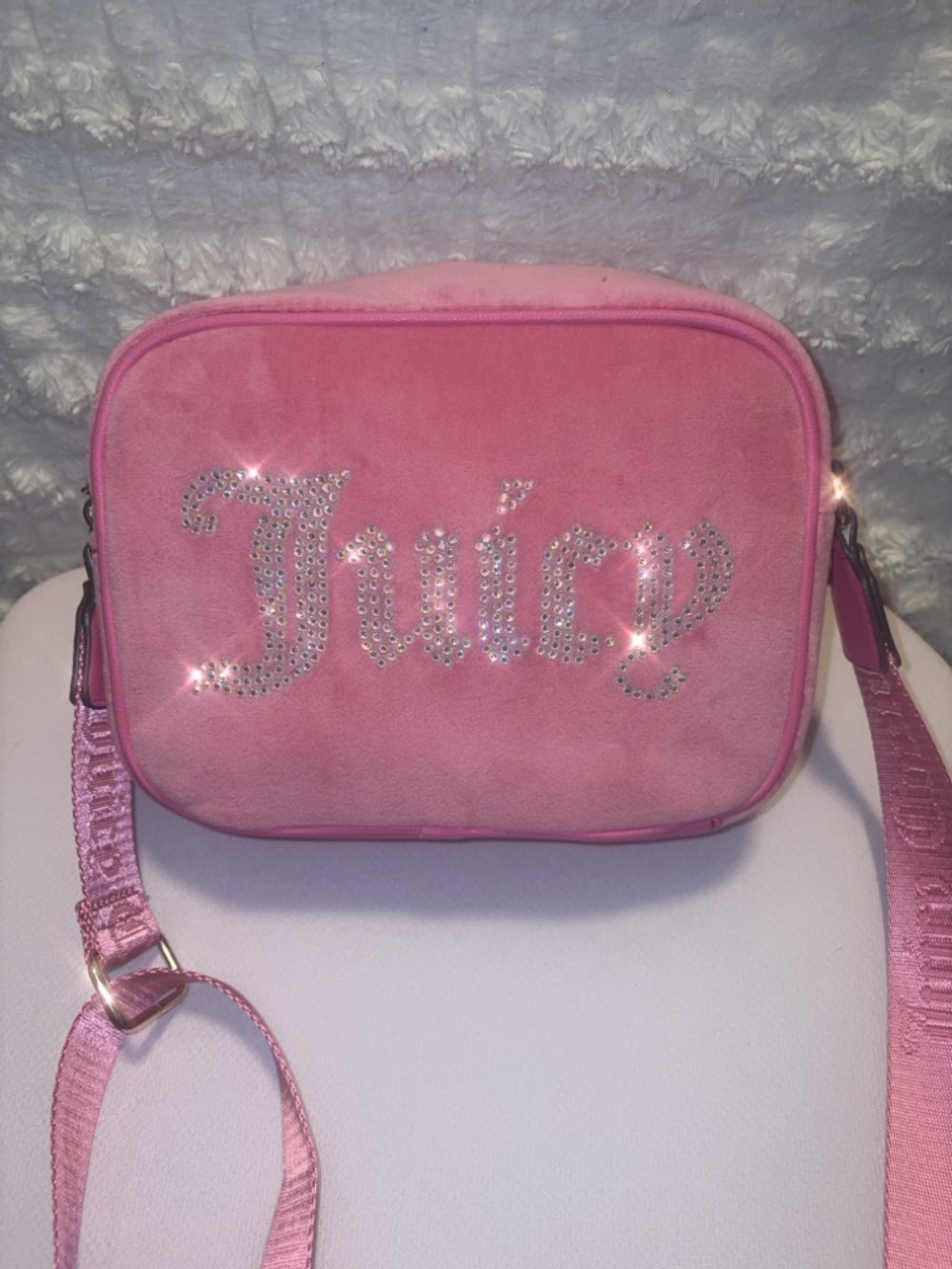 Juicy Couture Pink Rhinestone Logo Crossbody Bag